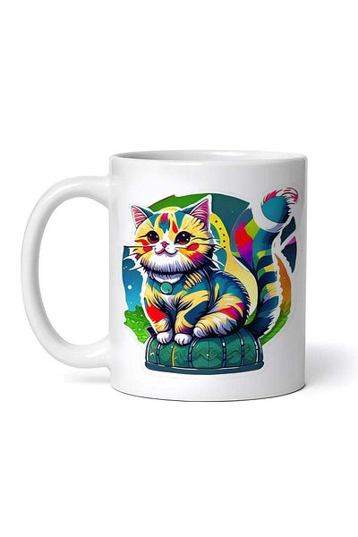 OEM Cană albă personalizată, Pisică multicoloră, INOVATIX®. 330ml