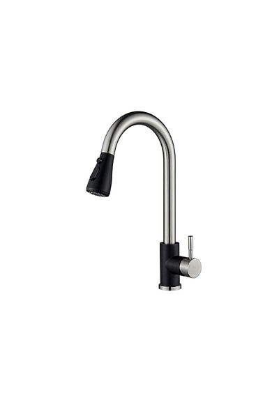 Blackswan Design Baterie chiuveta bucatarie, Blackswan, Tip M73 cu 2 moduri si buton Pauza, nichel/ negru, 40 cm