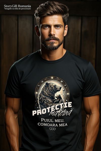 StoryGift Romania Men's T-shirt Maternal protection. My baby, my family treasure with print on the front, 100%