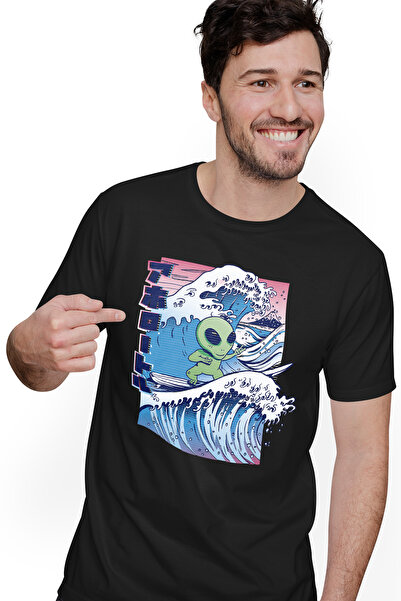 StoryGift Romania Tricou bărbătesc Alien, Surfing, Valuri mari, Plajă, cu imp...