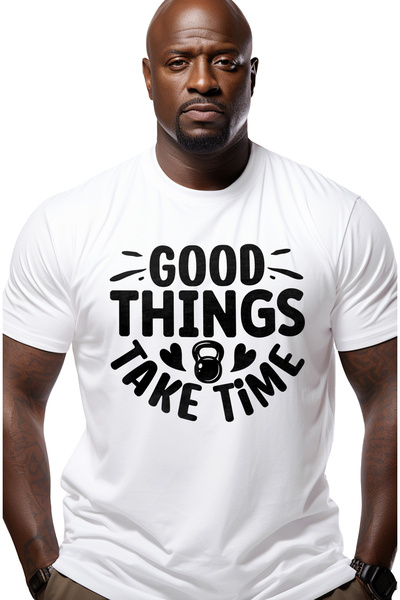 StoryGift Romania Tricou Barbati Cu Inimioare Si Mesajul "good Things Take Time" - Lucrurile Bune Necesita T Stg