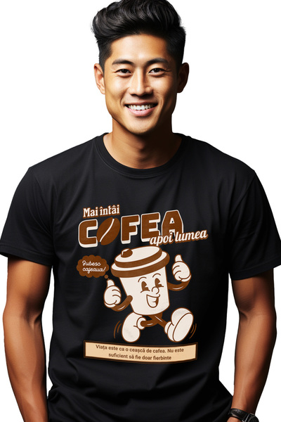 StoryGift Romania Tricou Barbati Pahar De Cafea Zambitor Iubesc Cafeaua Mai I...