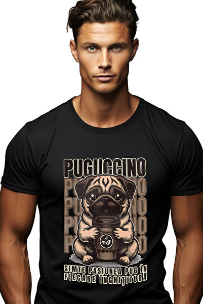 StoryGift Romania Tricou Barbati Cafea Puguccino. Pug Dog Cappuccino Cu Impri...