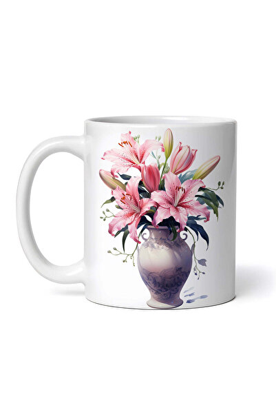 OEM Cană albă personalizată, Vază cu crini, INOVATIX®. 330ml