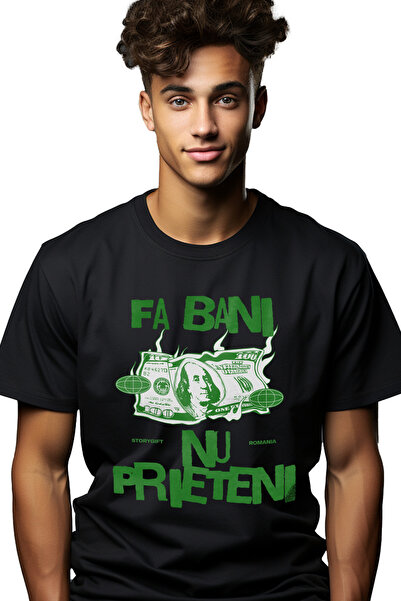 StoryGift Romania Tricou Barbati Bancnota In Flacari Text Fa Bani Nu Prieteni...