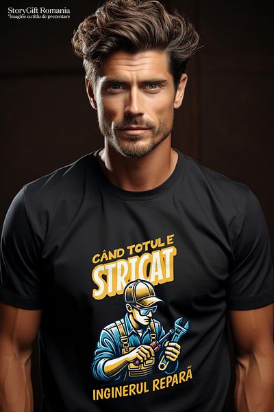 StoryGift Romania Tricou Barbati Barbat Cu Casca De Protectie Cand Totul E Stricat, Inginerul Repara Cu Impr Stg