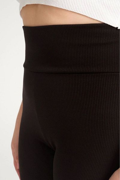 PRATİKOBA Plus Size Ribbed High Waist Recovery Black Leggings
