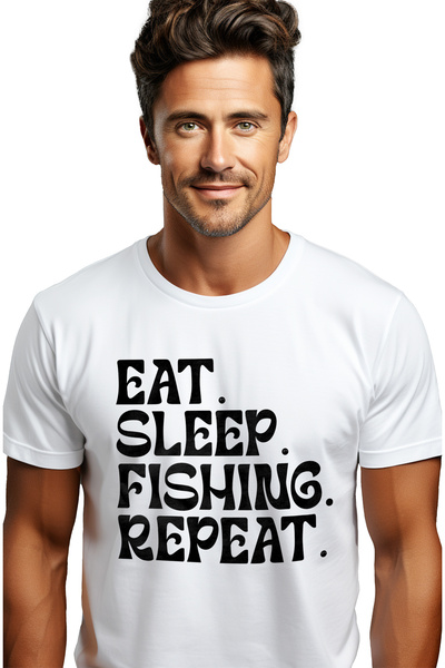 StoryGift Romania Tricou Barbati Cu Textul "eat. Sleep. Fishing. Repeat." - M...
