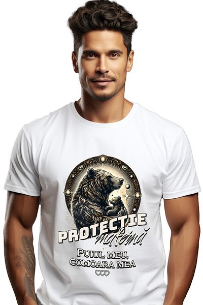 StoryGift Romania Men's T-Shirt Maternal Protection. My Puppy, My Family Treasure With Print On The Front, 100% Stg