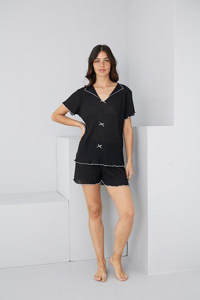 Siyah İnci Black Seasonal Slim Bow Shorts Suit7880