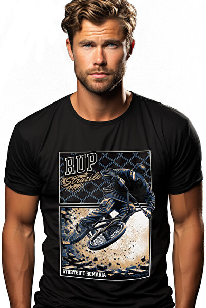 StoryGift Romania Tricou Barbati Baiat Pe Bmx Rup Strazile Sport Extrem Cu Im...