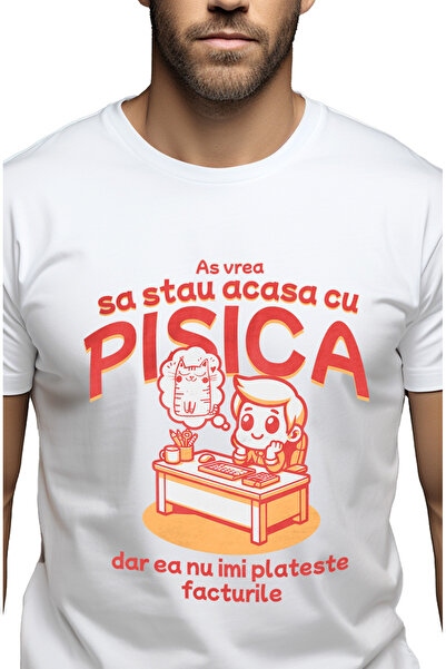 StoryGift Romania Tricou Barbati Baiat Stand La Birou Cu Gandul La Pisica Cu ...