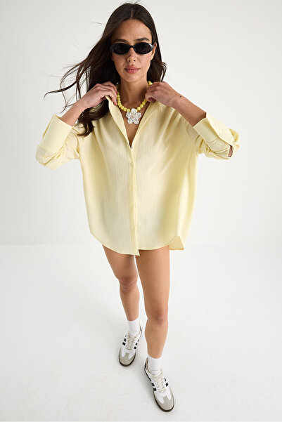 Bianco Lucci Women's Off-Shoulder Oversize Basic Wrap Shirt 60392 60271069