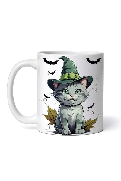 INOVATIX Personalized white mug, Cat with bats halloween, INOVATIX®. 330ml