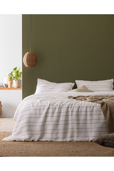 Madame Coco Raya Double 100% Cotton Yarn Dyed Duvet Cover Set - White/Beige