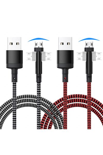 Beyerhifi Set Of 2 Microusb Charging Cables, Nylon, White/black/red, 3 M