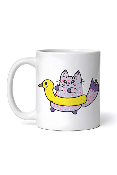 OEM Εξατομικευμένη λευκή κούπα, Γάτα με παπάκι, INOVATIX®. 330ml