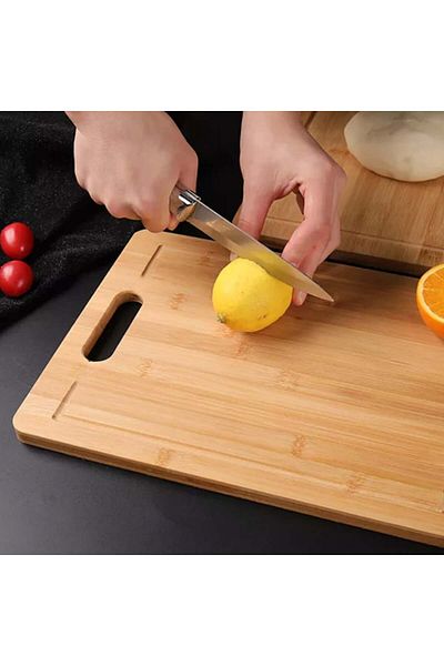 PUFO Universal kitchen chopping board made of bamboo wood with handle, Pufo, brown, 34 x 24 cm