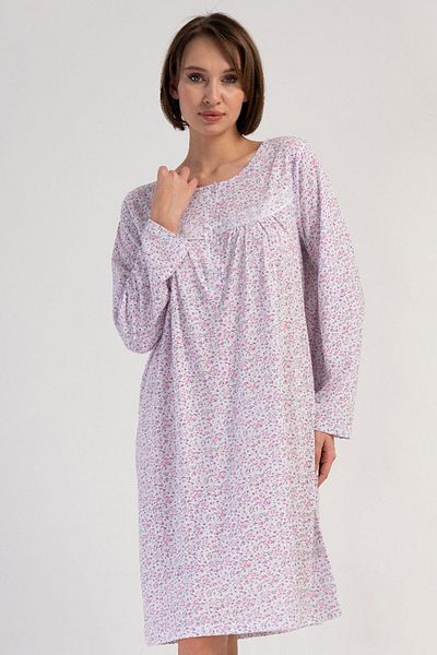 VİENETTA Women's Long Sleeve Pink Nightgown 100% Cotton C3T7N7O161