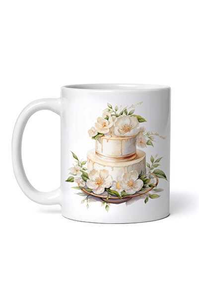 OEM Cană albă personalizată, Tort de nuntă cu bujori albi, INOVATIX®. 330ml