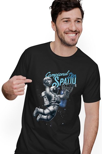 StoryGift Romania Tricou Barbati Basketball Astronaut - Campionul Din Spatiu Cu Imprimeu Pe Fata, 100% Bumba Stg