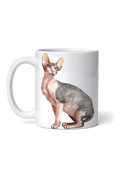 OEM Cană albă personalizată, Pisică fără păr cu urechi lungi, INOVATIX®. 330ml