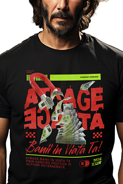 StoryGift Romania Tricou Barbati Atrage Banii In Viata Ta - Magnet De Bani Ro...