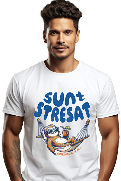 StoryGift Romania Tricou Barbati Animal Lenes Cu Cocktail In Hamac Text Haios...