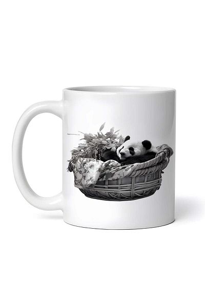 OEM Cană albă personalizată, Ursuleț Panda într-un coș de răchită cu flori, INOVATIX®. 330ml