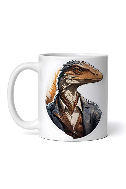 OEM Cană albă personalizată, Velociraptor cu jachetă, INOVATIX®. 330ml