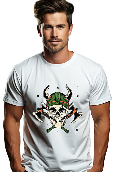 StoryGift Romania Tricou Barbati Cu Crani De Mort, Palarie Viking, Doua Topoa...