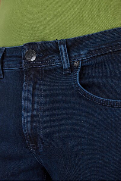 İmza Koyu Lacivert Gabardin 5 Cep Düz Paça Casual Slim Fit Pamuklu Denim Pantolon 1023250151