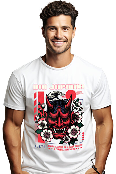 StoryGift Romania Tricou Barbati Masca Traditionala Diavol Oni Japonia Cu Imp...