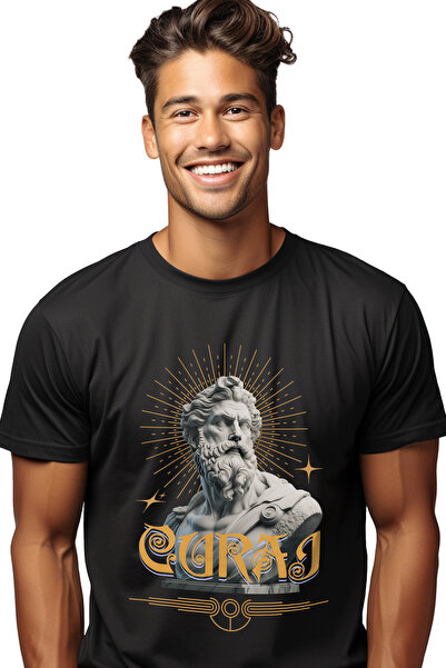 StoryGift Romania Tricou Barbati Curaj Cu Imprimeu Pe Fata, 100% Bumbac, Negr...