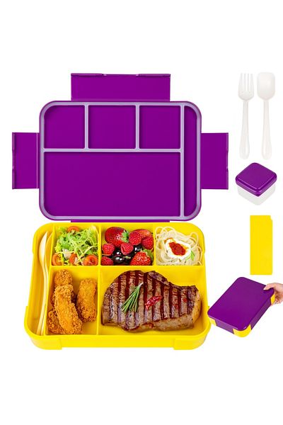 Choice 1330ml 0016 Purple Yellow Adorable Pattern Kids Lunch Box Portable Divided Microwave Oven Bento Box