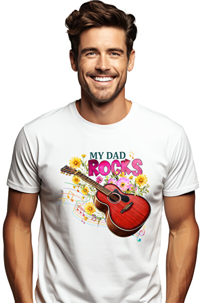 StoryGift Romania Tricou Barbati Cu O Chitara Cu Mesajul "my Dad Rocks", Note...