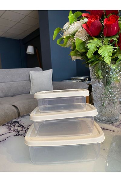 Doğuş Mutfak 3 Pieces Rectangular Food Storage Container - Microwave Suitable Organizer Organizer White