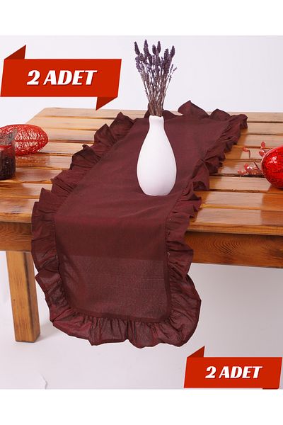 ÇIQRIK HOME 2 Pieces Natural Frilly Vintage Claret Red Runner Ranır 40X110 cm