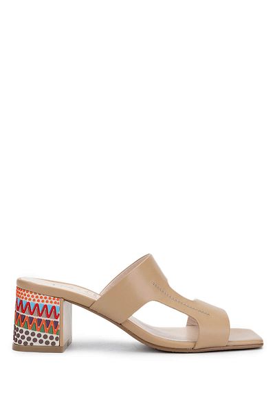 Tamer Tanca Women's Genuine Leather Camel Heeled Slippers