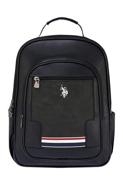 U.S. Polo Assn. U.S. Polo. Assn. Vegan Faux Leather Backpack and Crossbody Bag with Laptop Compartment and Shoulder Strap - Black
