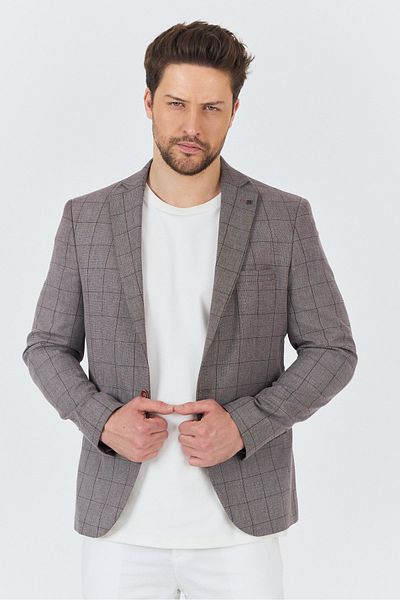 Frappoli Girino Men's Burgundy Plaid Polyester Fabric Sports Blazer Jacket