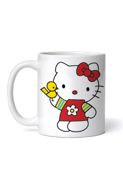 OEM Cană albă personalizată, Hello Kitty cu păsărică, INOVATIX®. 330ml