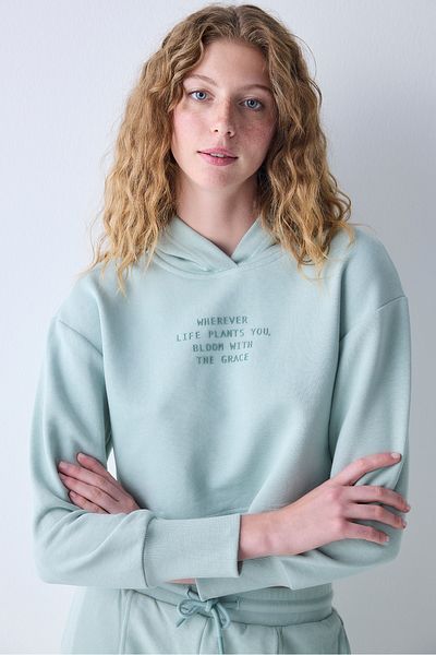 Penti Hellgrünes Kapuzen-Sweatshirt mit geripptem Detail