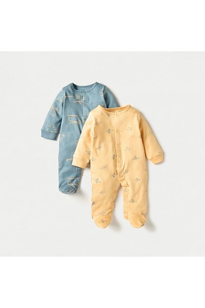 Juniors Printed Closed Feet Sleepsuit with Long Sleeves - Set of 2
