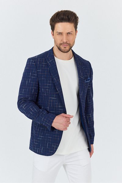 Frappoli Modero Ανδρικό Navy-Burgundy καρό καρό πολυεστερικό ύφασμα Slim Fit Slim Fit Sports Blazer