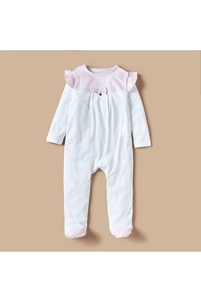 giggles Bow Accent Closed Feet Sleepsuit with Long Sleeves