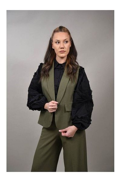 CHANGE OFF Simple Vest Without Buttons Lussuosa Single Waist Khaki