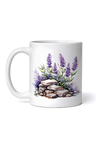 OEM Cană albă personalizată, pietre și flori mov, INOVATIX®. 330ml