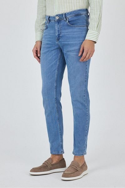 İmza Σκούρο μπλε Gabardine 5 τσέπες ίσιο πόδι Casual Slim Fit βαμβακερό τζιν παντελόνι 1023250156