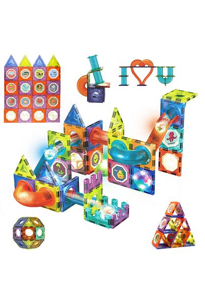 indiggo Magic Light Magnets Construction Set, 75 Pieces, Glows in the Dark, Ball Track, Black/orange
